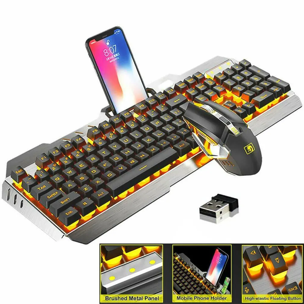 K670 Беспроводная перезаряжаемая игровая клавиатура+ мышь, набор, светодиодный, с подсветкой, механический, на ощупь, USB клавиатуры, комбинированные мыши