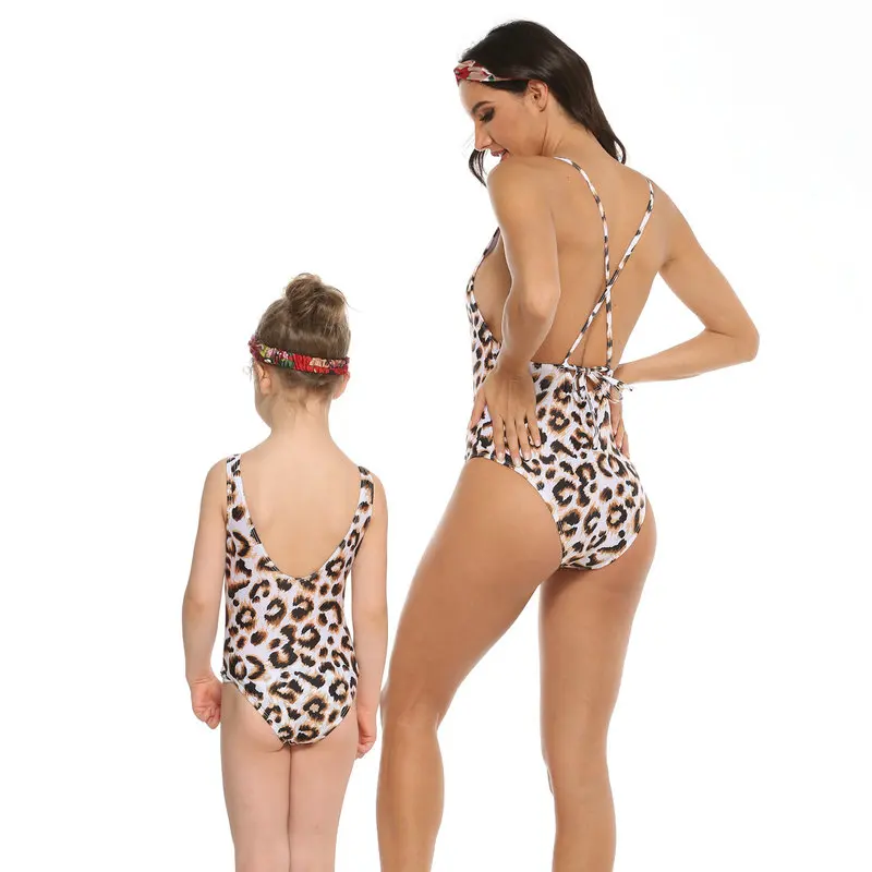 Купальный костюм с леопардовым принтом для всей семьи купальный мамы и дочки