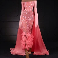 fantastic prom dress off the shoulder long sleeve corset gown sequins pearls 3d flowers ruffle ankle length evening party gown