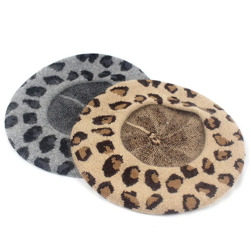 Minhui вязаные шапки из кроличьего меха для Женщин Модные леопардовые Touca зимняя