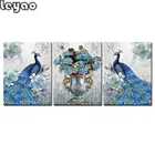 Триптих сделай сам, алмазная живопись, полный квадраткруглый синий павлин, элегантный букет, ваза, искусство, алмазная вышивка, 3 предмета, животные, птицы