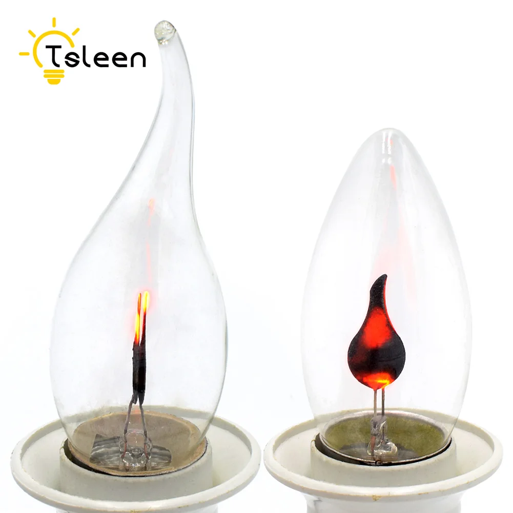 

TSLEEN E27 E14 Simulation Flame Fire LED Candle Bulb Retro Edison Type Chandelier 3W 220V Light Flickering Flame Bulbs