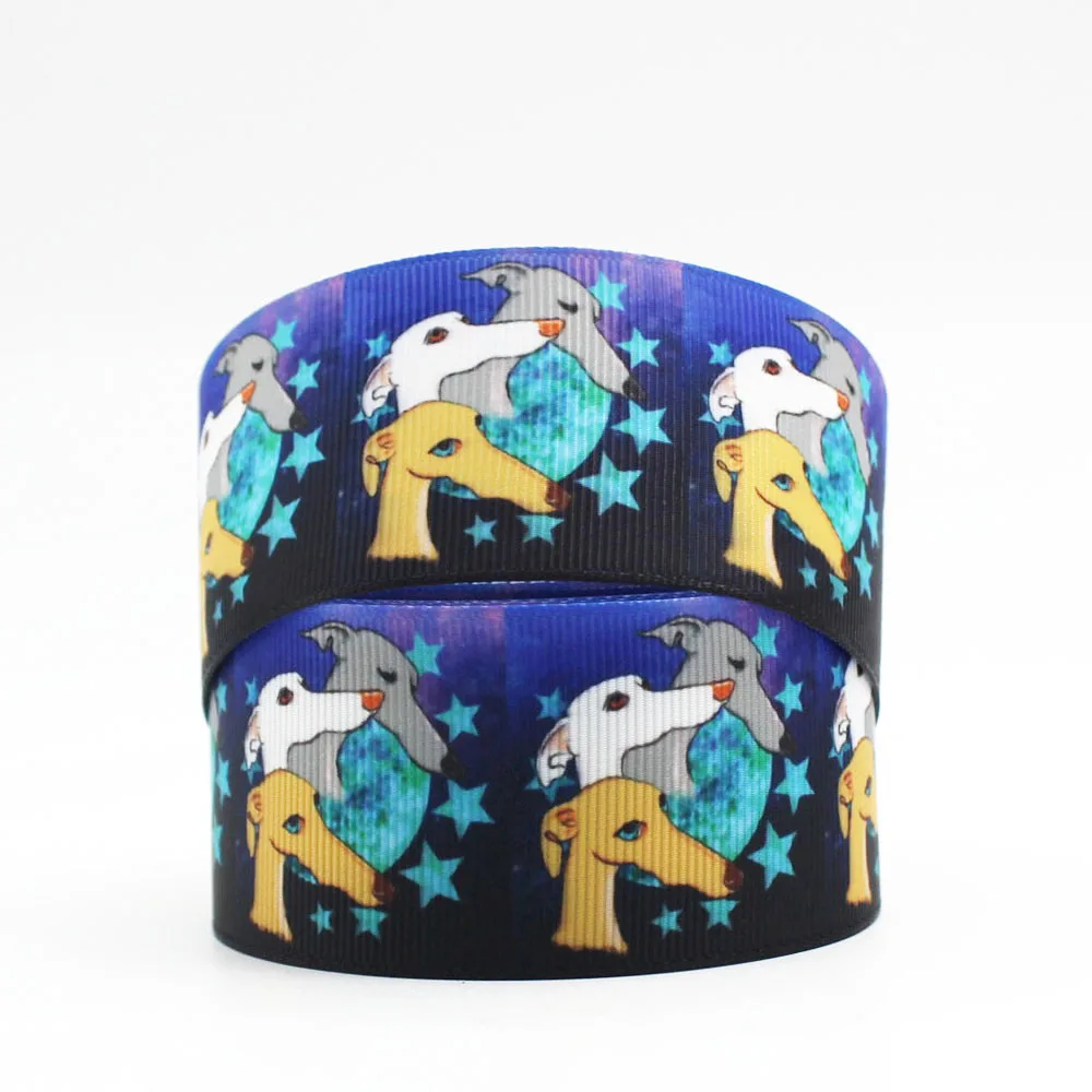 WL   Greyhound and Starry Sky Print Grosgrain Ribbon/Lanyard with Custom Logo Hair Accessory Bow Diy Handmade Party Decoration