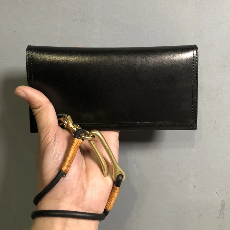 Винтажный кожаный мужской длинный кошелек ручной работы бумажник с держателем