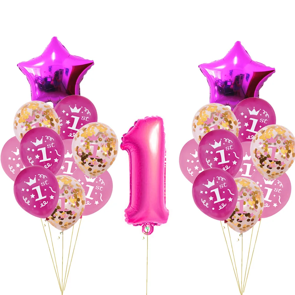 21 шт. воздушные шары для первого дня рождения синие розовые из фольги украшение