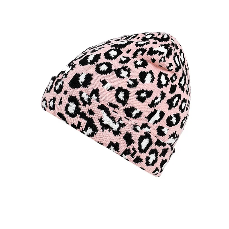 pink ECOBROS модная зимняя леопардовая вязаная крючком шапка для взрослых женщин и мужчин теплая шапка уличная шляпа лыжный спорт Высокое качество Прямая - Color: pink