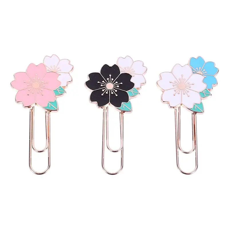 

3pcs Creative Paper Clip Sakura Design Metal Bookmark School Office Accessories