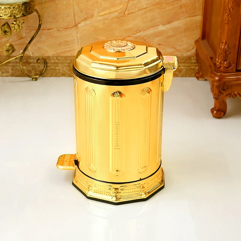 Золотистый роскошный Европейский Золотой мусорный бак для дома роскошная
