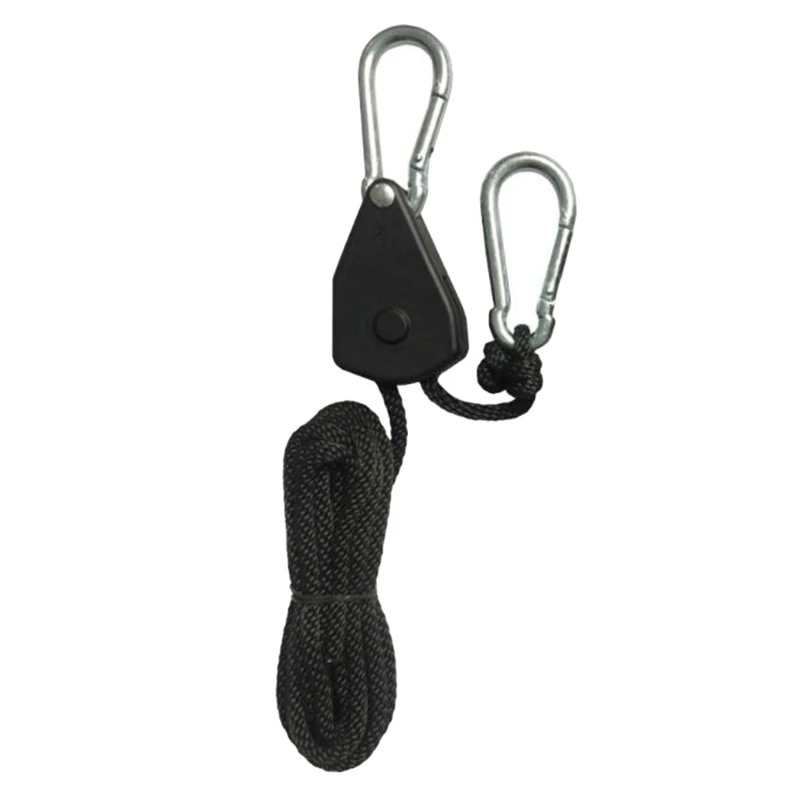 

2pcs 1/8" Pulley Rope Ratchet Heavy Locking Hanger Lifting Lanyard For Tent Room Fan Grow Plant