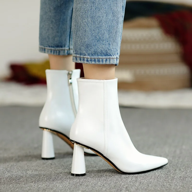 

women short boots shoes extreme high heel ankle boots pointed toe chunky heels zipper boots lady autumn winter black shoes pumps