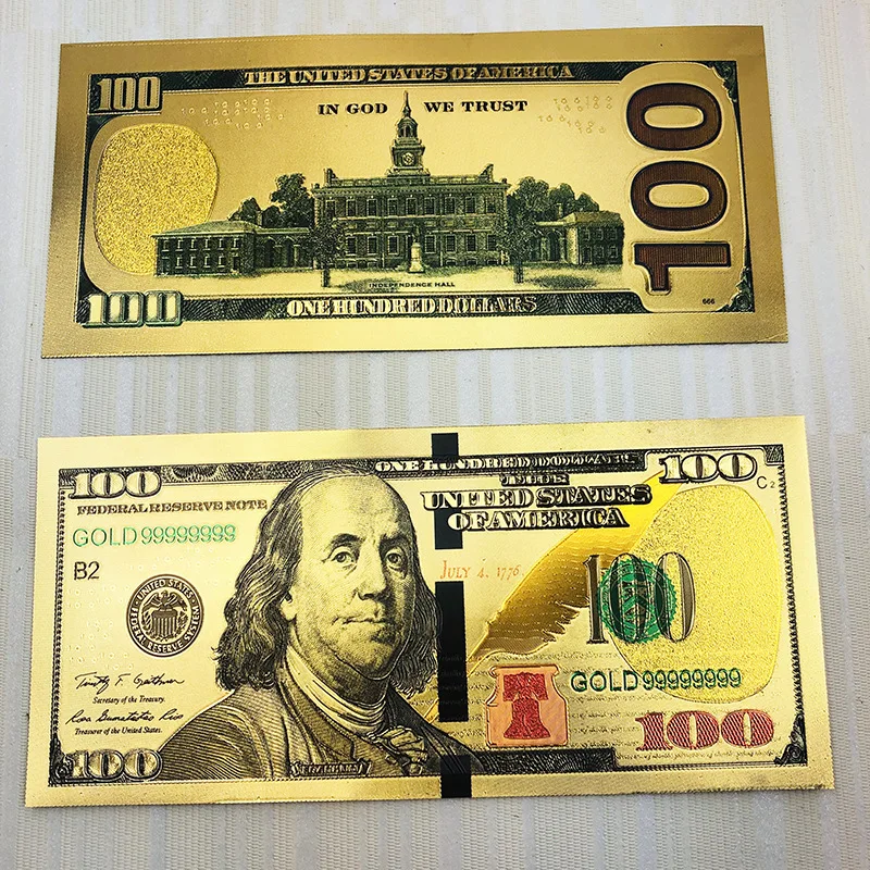 1PC USA New 100 Dollar Gold Foiled Platsic Banknote Bill Fake Money United States OF America Replica Coin Souvenirs Home Decor