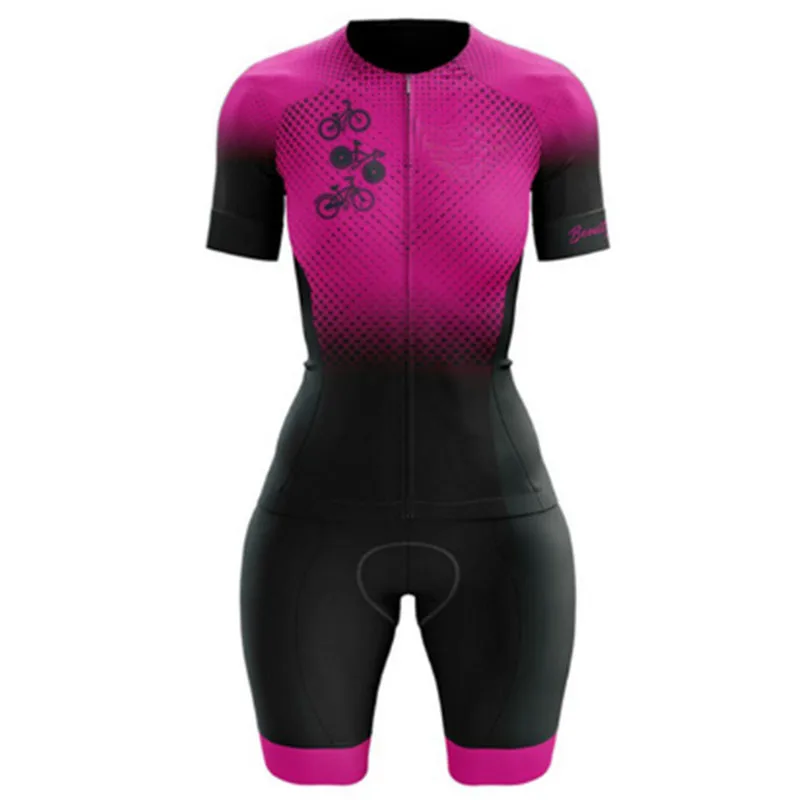 

VEZZO Women's Short Triathlon Skinsuit Sets Pink Color 2021 Conjunto Feminino Ciclismo Gel Pad Jumpsuit Kits Mujer Macaquinho