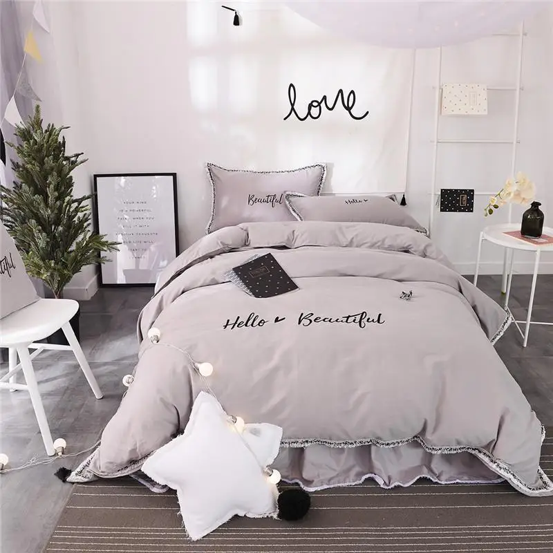 

3/4/6Pcs 100%Cotton Exclusive The scent of a woman Bedding Set fringed Duvet cover set Bedskirt Pillowcases Twin Queen King size