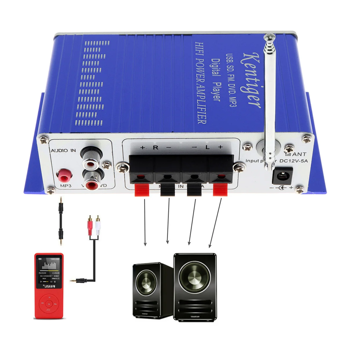 HY502 цифровой дисплей Hi Fi 2CH автомобильный стерео усилитель мощности с поддержкой