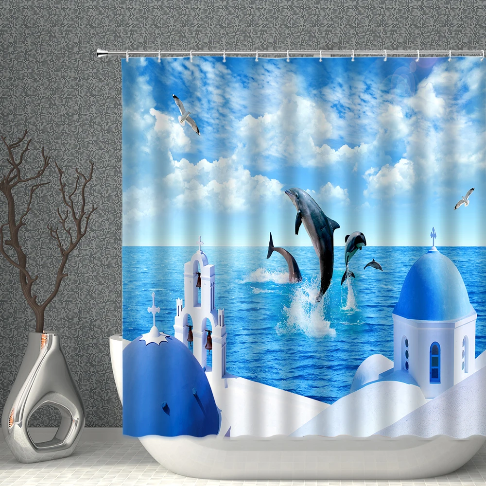 

Занавеска для душа с рисунком морского животного под водой, водонепроницаемая ткань из полиэстера с крючком для ванной комнаты, набор для украшения дома