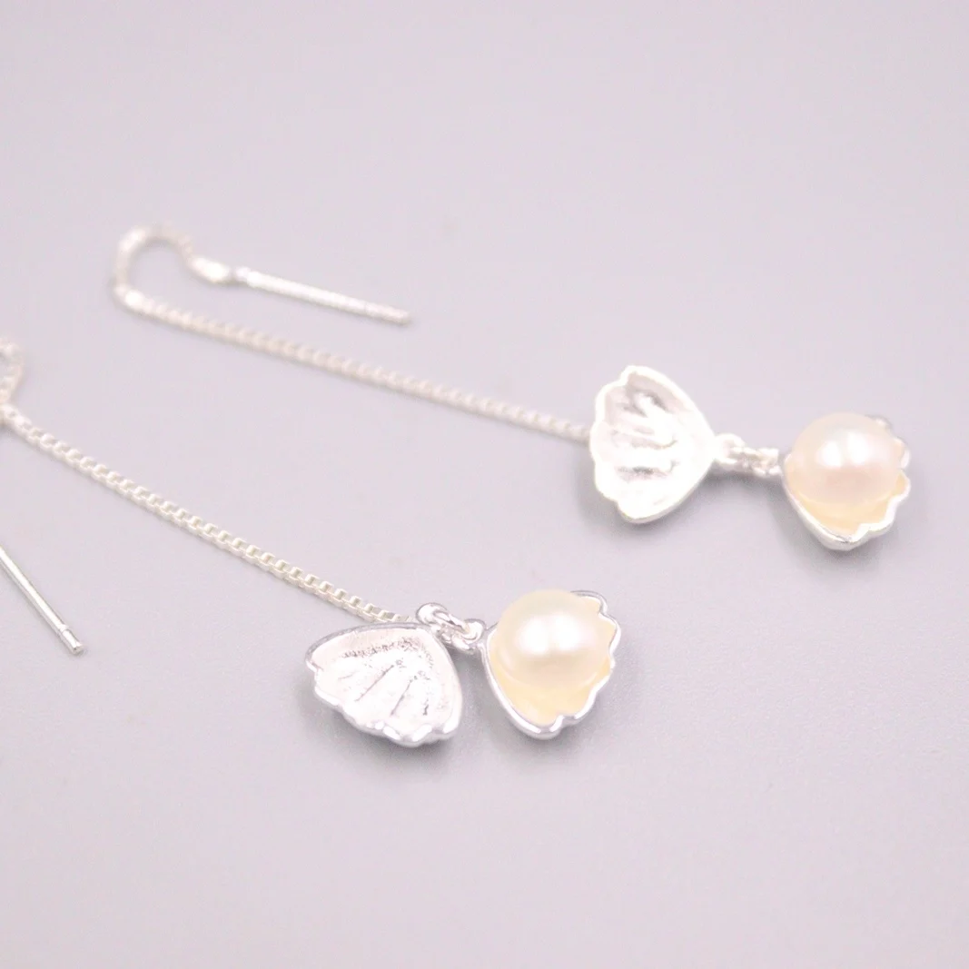 

Handmade Real S925 Sterling Silver Earring Drop Pearl Zircon Shell Personality Bohemian Ethnicity Earrings Line
