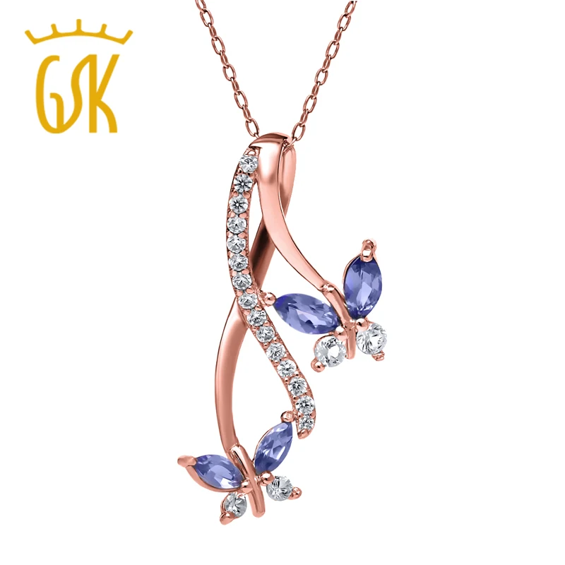 GemStoneKing 1,21 карат маркиза синий Танзанит бабочка Бесконечность 925 пробы Серебряный кулон для женщин
