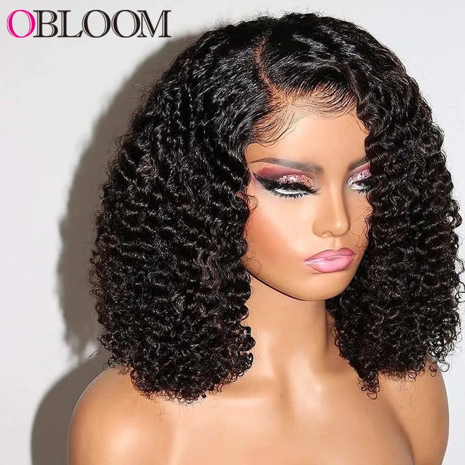 Curly Short Bob Wig Human Hair Wigs 4*4 Lace Closure Wig Deep Wave Pre plucked Brazilian Hair Wigs for Women Kinky Curly Wig