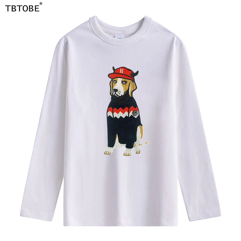 

2021 men's winter basic round neck t shirt long sleeve with a dog embroidery high quality material for one TB branded basic tee