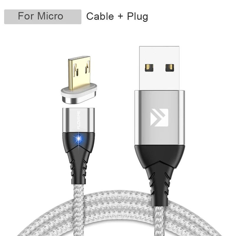 silver for micro usb FLOVEME 3A Магнитный Micro USB кабель type-C Магнитный зарядный кабель для телефона Xiaomi для iPhone 7 8 samsung - Цвет: silver for micro usb