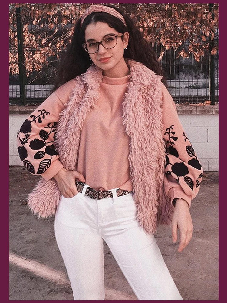 Dotfashion розовый женский пуловер с цветочной вышивкой на плече, повседневный осенний свитер с воротником-хомутом