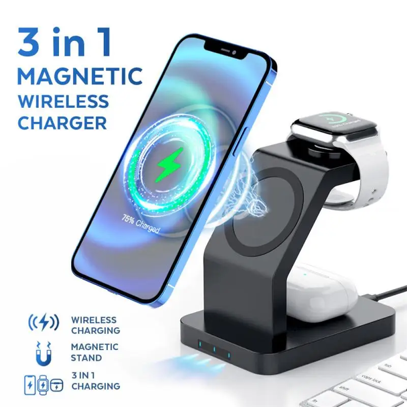 

15W 3 in 1 Qi Wireless Charger for iPhone 12 11 Pro XS XR X 8 Fast Charging Dock Station For Apple Watch 6 5 4 3 2 AirPods Pro