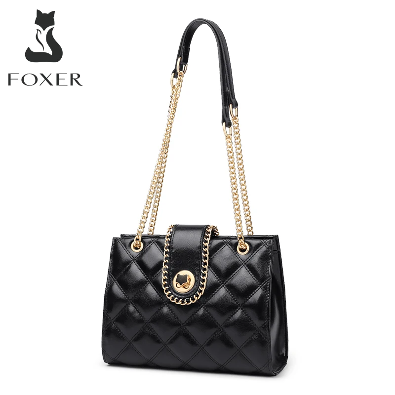

FOXER Women Classic Handle Bags Cow Leather Fashion Totes for Lady Shoulder Crossbody Bag Diamond Lattice Commute Brand Purse