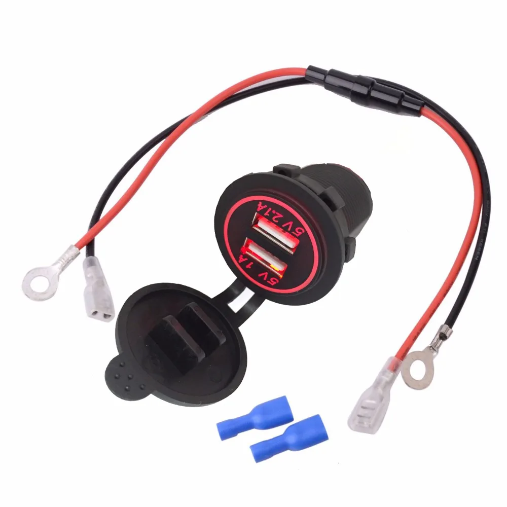 DIY водонепроницаемый двойной USB Автомобильное зарядное устройство адаптер 2.1A 1A