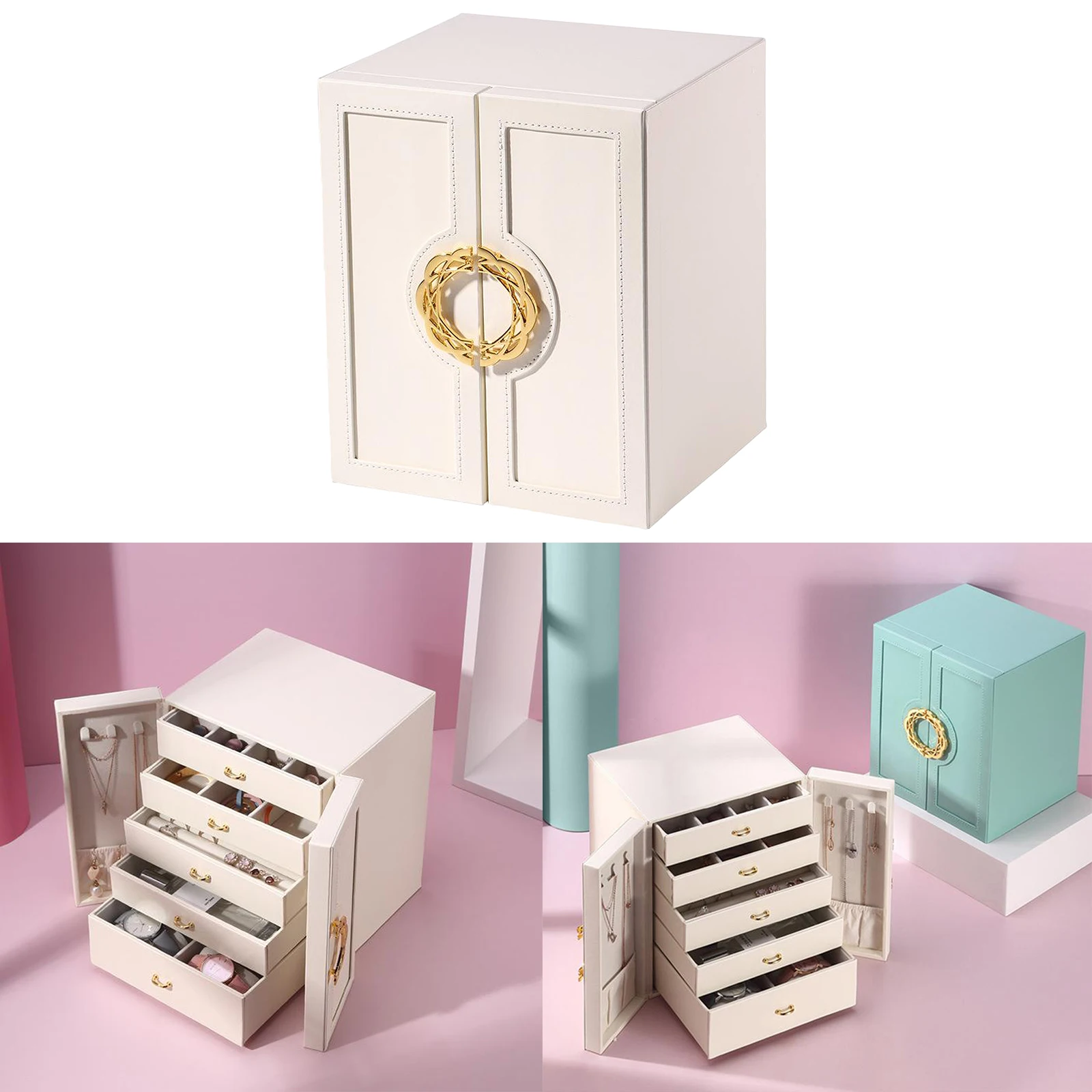 

Jewelry Storage Organizer Cabinet 5 Drawer Case Ring Earring Necklace Holder