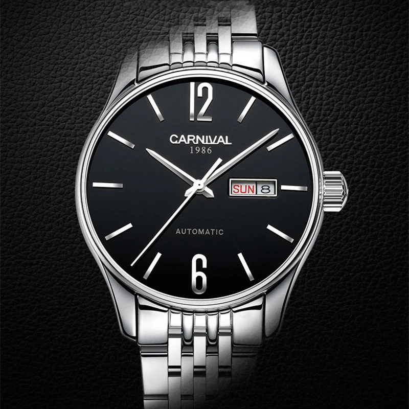 

Carnival Famous Brand Fashion Mens Watch Luxury Automatic Mechanical Watch Sapphire Stainless Steel 30M Waterproof Male Watch