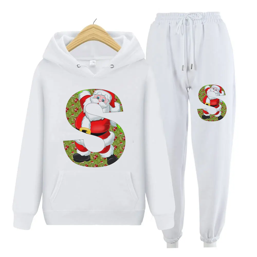 

Женский спортивный костюм из двух предметов с рождественским принтом и надписью, свитер с капюшоном и брюки с высокой талией на шнуровке
