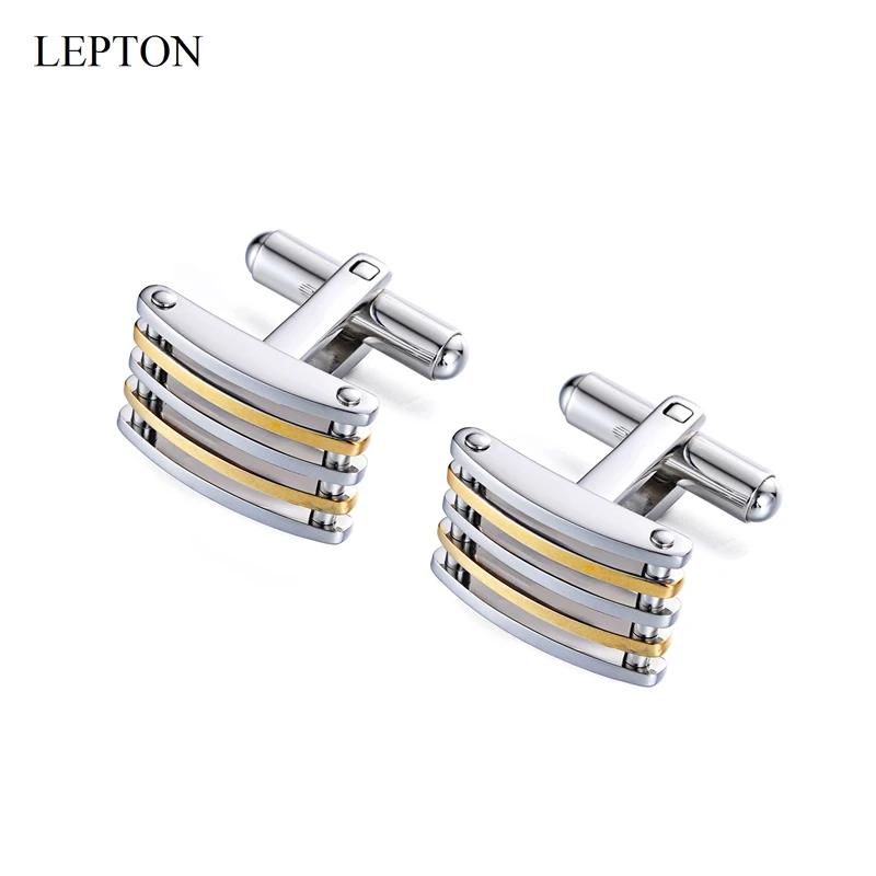

Lepton Silver & 18K Gold Color Cuff Links Stainless Steel Cufflinks for Men Wedding Business Father Day Birthday Gifts Cufflink