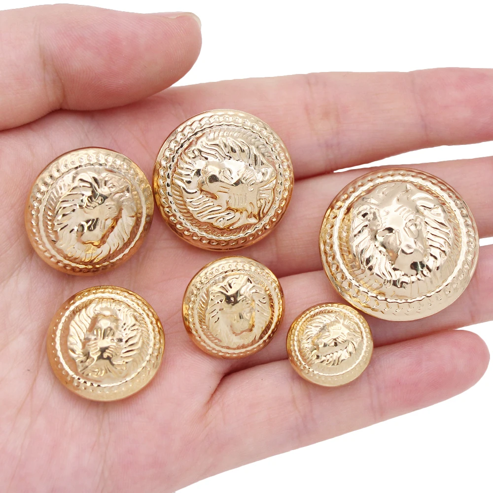 5Pcs Round Button Lion Head Metal For Coat Clothes Decorative Shank Gold Silver Black Sew Accessories 15-28MM | Дом и сад