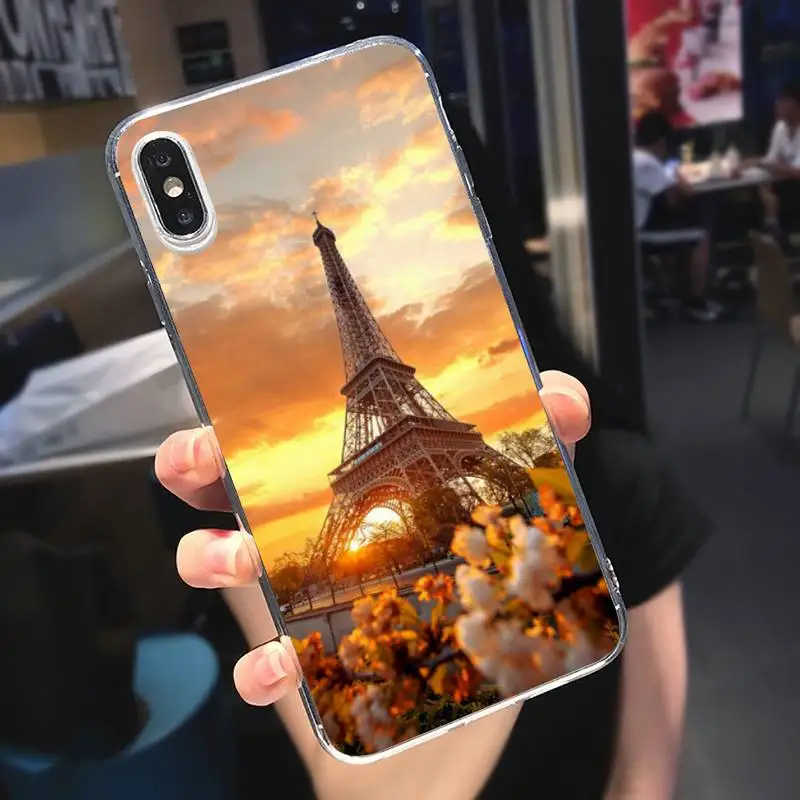 

Romantic Paris Eiffel Tower flower Phone Case Transparent soft For iphone 5 5s 5c se 6 6s 7 8 11 12 plus mini x xs xr pro max