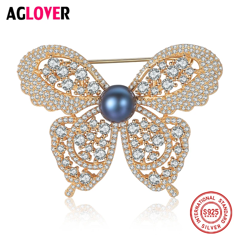 Женская Брошь бабочка из серебра 925 пробы с инкрустацией циркона|Украшения для