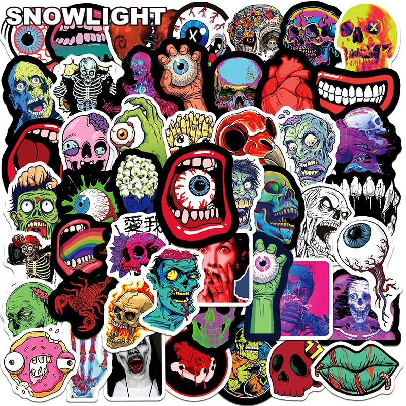 10/50pcs/set Cartoon Skeleton Skull Terror Series Gothic Graffiti Stickers For Laptop Mixed Diaries Luggage Skateboard Helmet