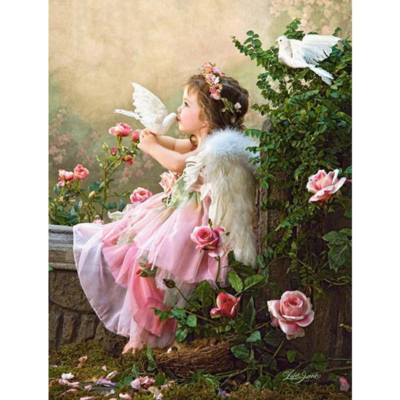 

5d Crystal Diamond Embroidery Painting Girl Kissing White Dove Diamond Painting Diamond Mosaic Kits Picture Hobby Gift