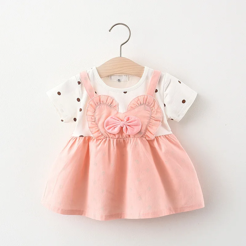 

От 0 до 3 лет летняя хлопковая одежда для младенцев Платье для маленьких девочек милые, футболка с короткими рукавами и юбка с вышивкой для де...