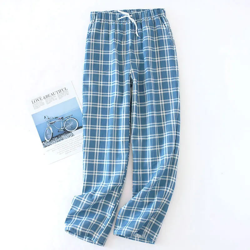 Spring Men's Cotton Trousers Plaid Summer Sleep Pants Mens Full Length Pants Sleepwear Men Homewear Outdoor Loose Sleep Bottoms
