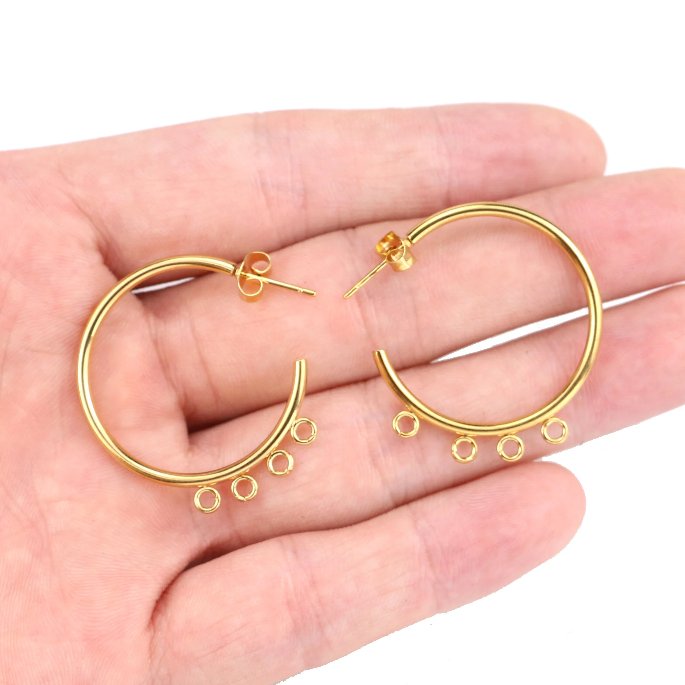 

6pcs 30mm Stainless Steel Gold/Steel Tone Earring Findings C Shape Ear Studs with 4 LoopsJewelry Making Supplies Accessories