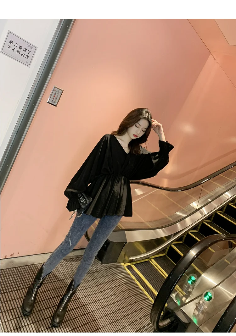 Весенняя модная женская рубашка с глубоким v-образным вырезом и рукавами летучая