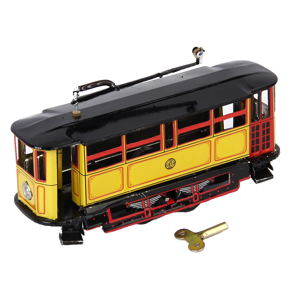 

Vintage Tram Trolley Streetcar Tin Car Toy Collectible Gift with Wind-Up Key, Home Decor Ornaments