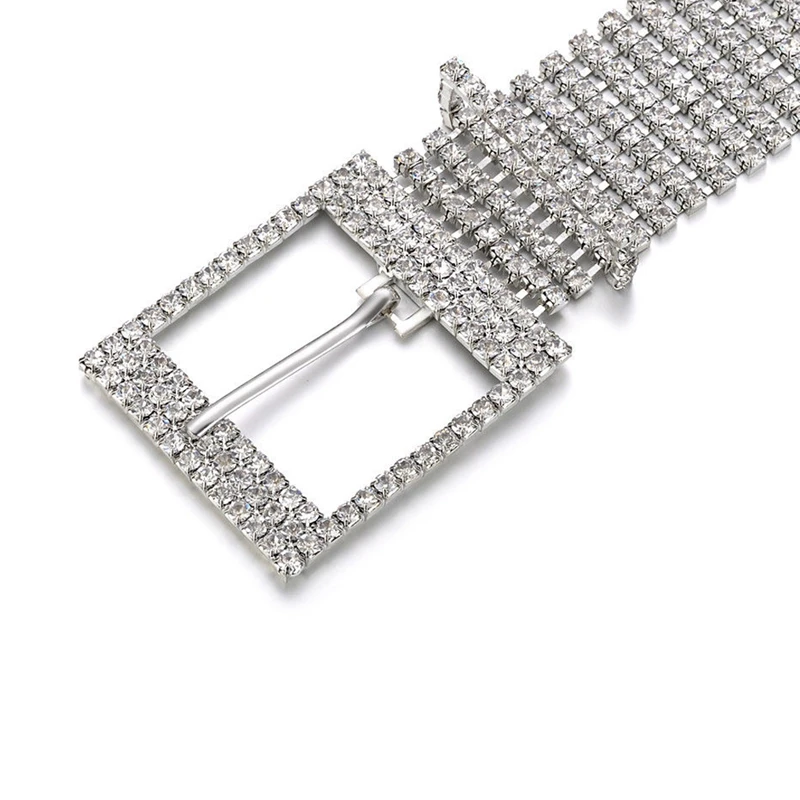 

New 2021 Women Fashion 10 Rows Full Rhinestone Shiny Waistband Casual Party Dress Belt Chain