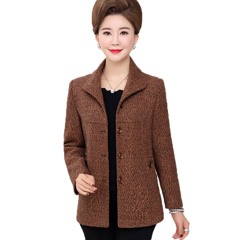 

Middle-aged and Elderly Women's Jackets Wool Coat Autumn Winter Blended Woolen Coat Single-breasted Jacket Outwear Female W89