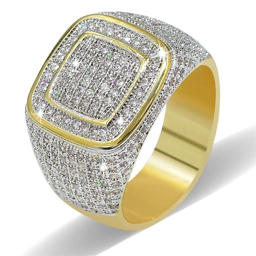 В стиле хип хоп с украшениями круглой Форма модный уличный Для мужчин Bling CZ Кольцо
