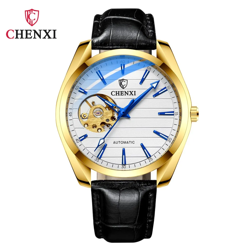 

Часы наручные CHENXI Мужские механические, Роскошные автоматические деловые с ремешком из натуральной кожи и турбийоном
