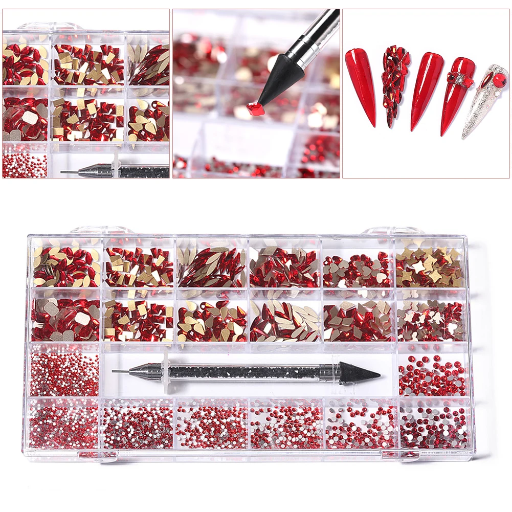 

21 Grids Nail Art Jewelry Flat Back Glass Shaped Diamond Rhinestones Set Nail Jewelry Crystals Nail Art Jewelry Decoration