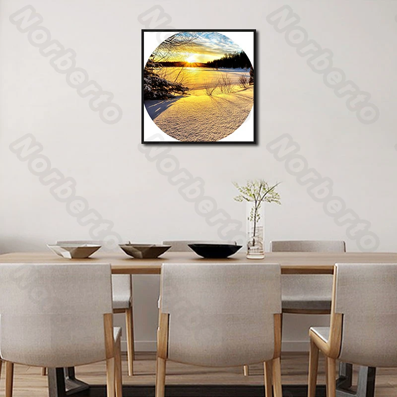 

The Evening Sun Landscape Canvas Painting Wall Poster Colors of Sunset Across The Sky Through Telescope for Home Rooms Decoratio