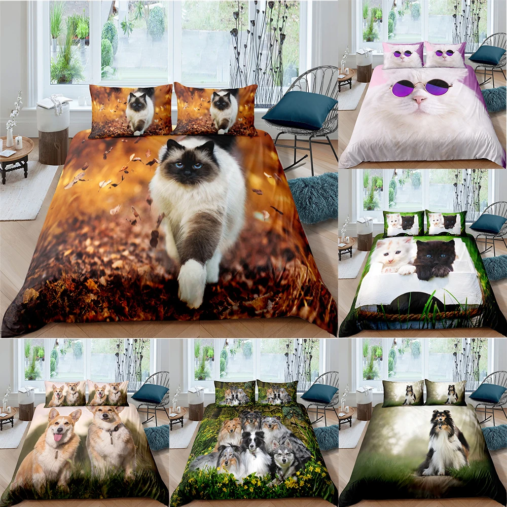 

2/3Pcs Bedding Set Pet Dog Cat Printing Duvet Cover Bedding Decor Comfortable Bedding Sets For Home Textiles