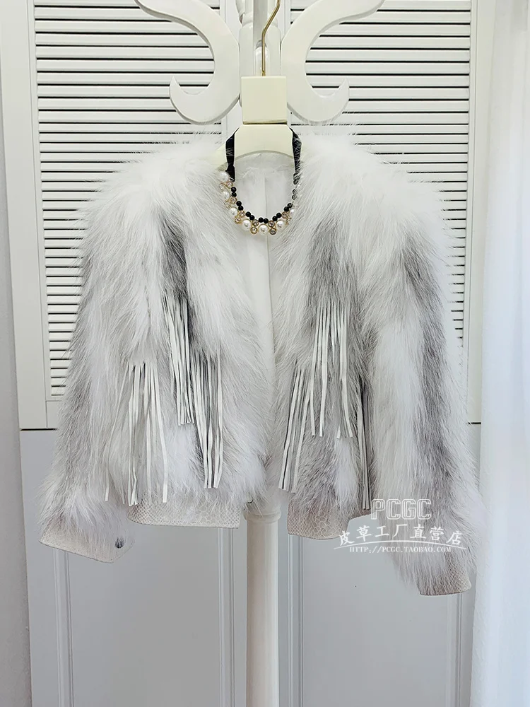 

Новинка Осень-зима 2021, меховое пальто, короткая кожаная сетка с перекрестными вставками и кисточками